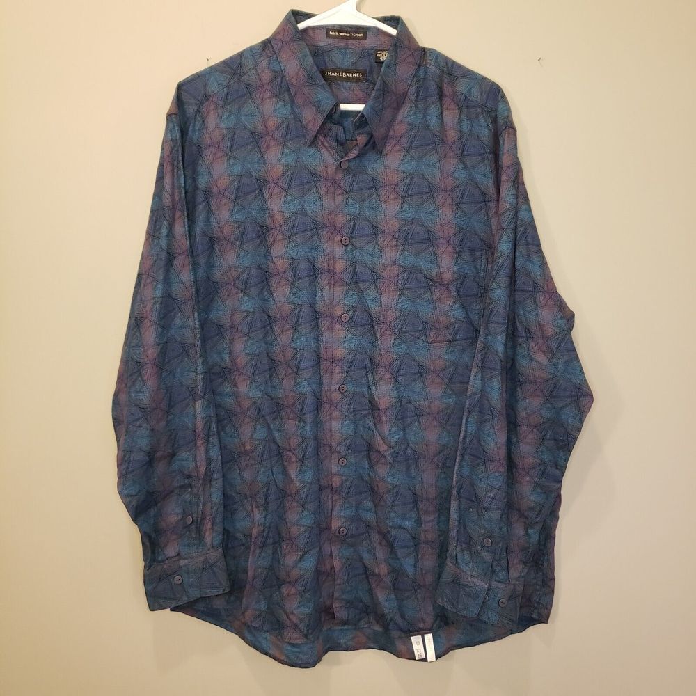Jhane Barnes Mens Shirt L Abstract Pattern Woven Japan Purple Blue